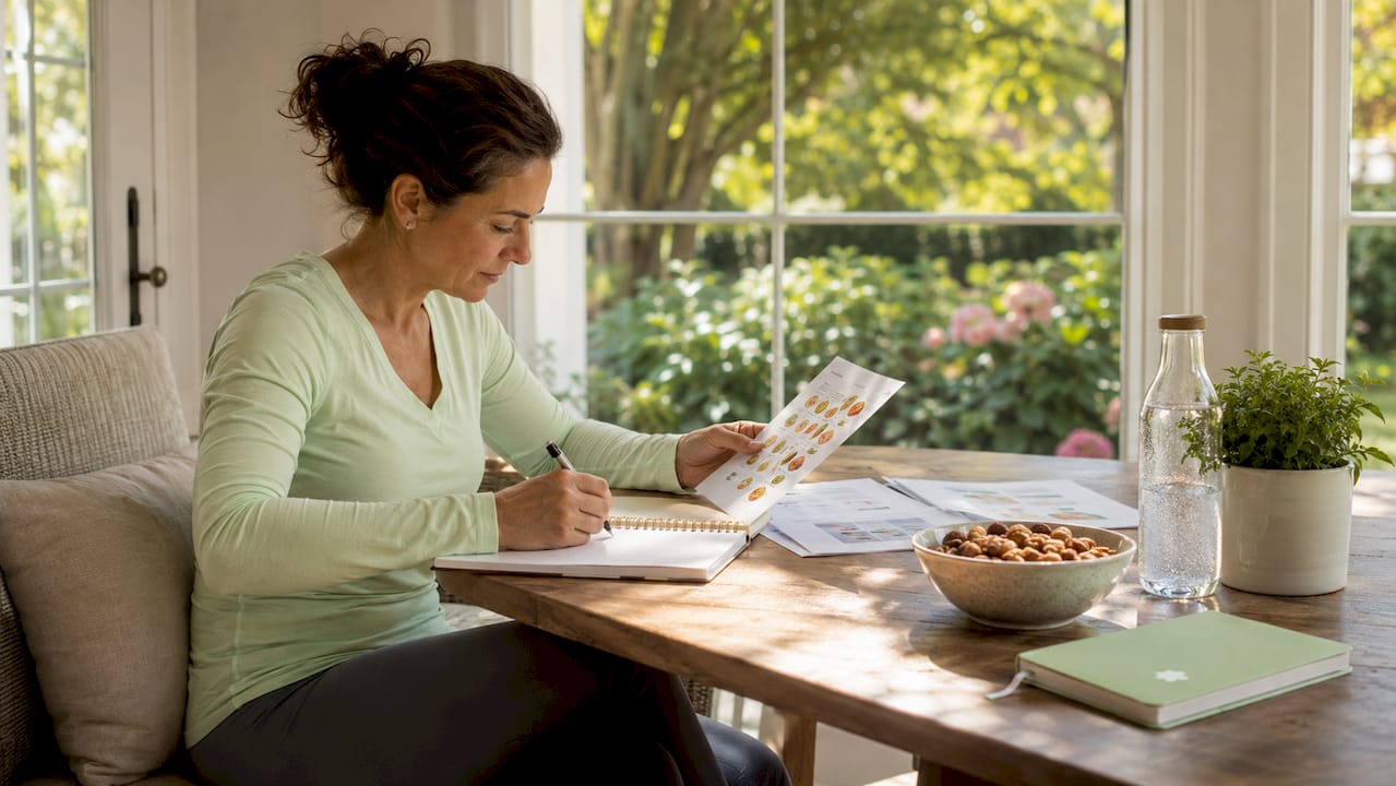 Woman personalizing nutrient targets at kitchen table
