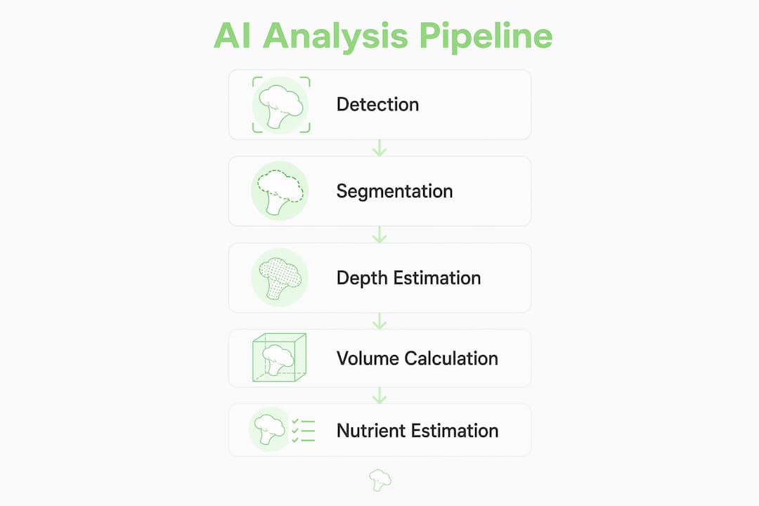 Infographic illustrating stages of AI food photo analysis