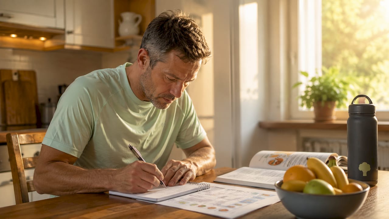 Man taking notes on dietary intake analysis