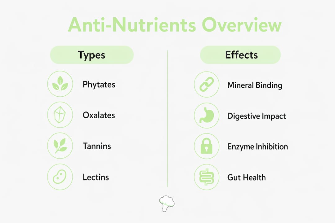 Infographic summarizing anti-nutrient types and effects