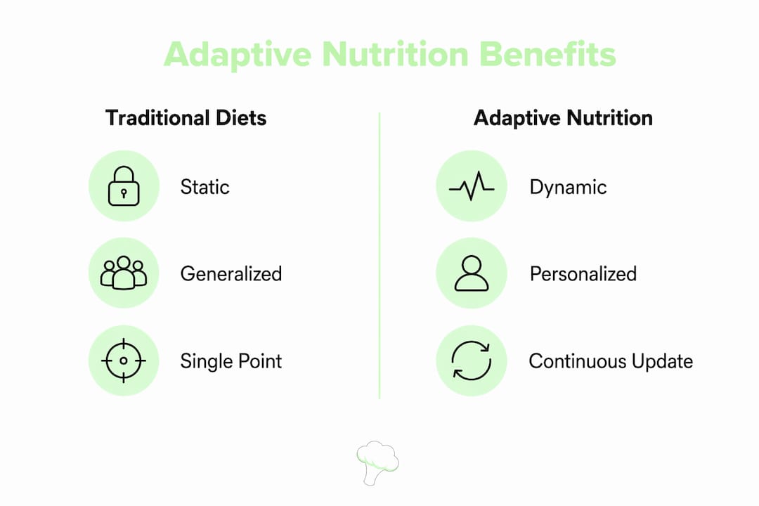Infographic comparing adaptive nutrition vs traditional diets