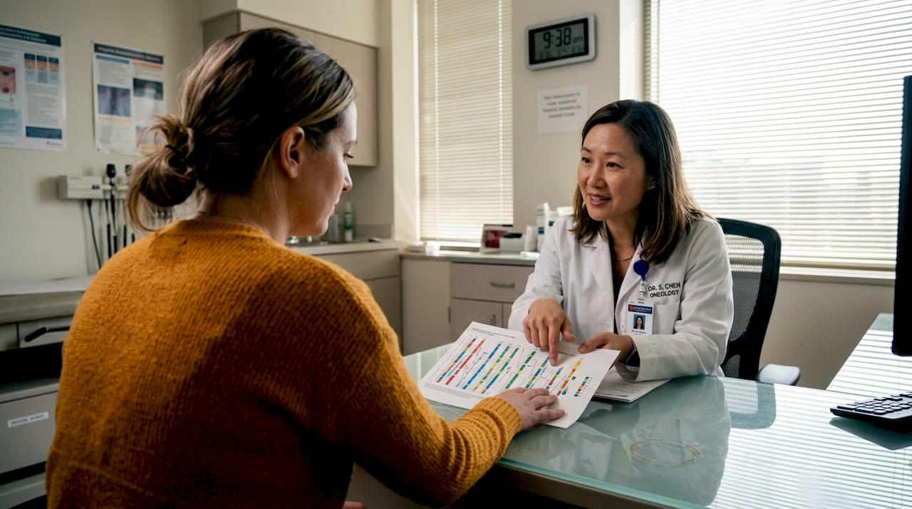 Doctor discusses patient genetics consultation