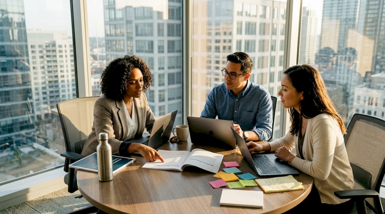 Team discussing wellness program report