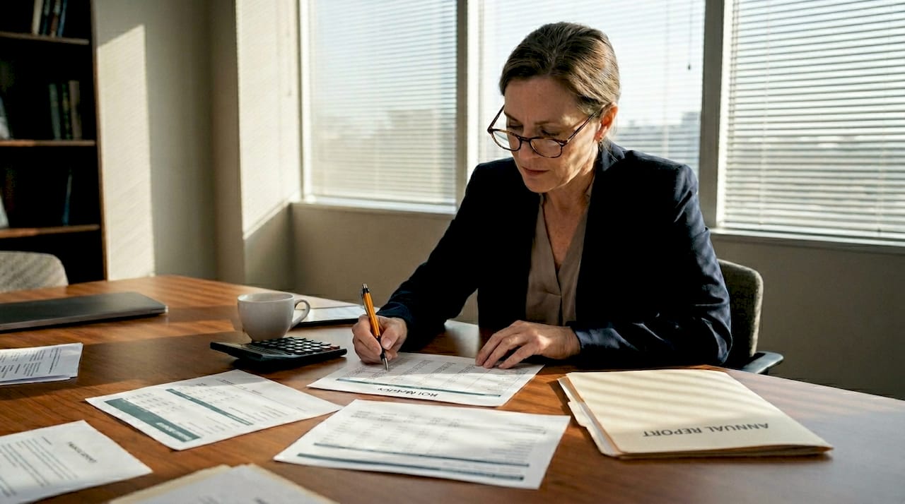 Manager analyzing wellness ROI metrics