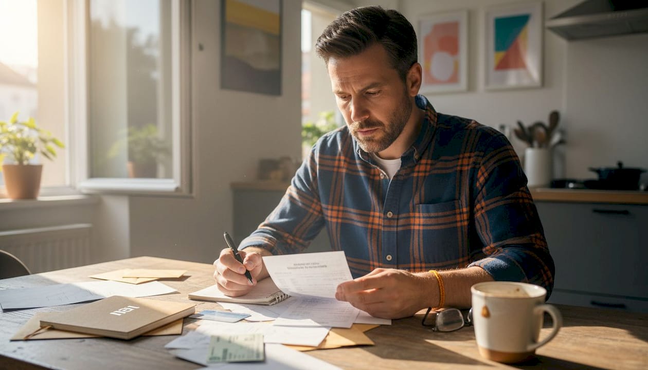 Patient reviewing outpatient medical bills at home