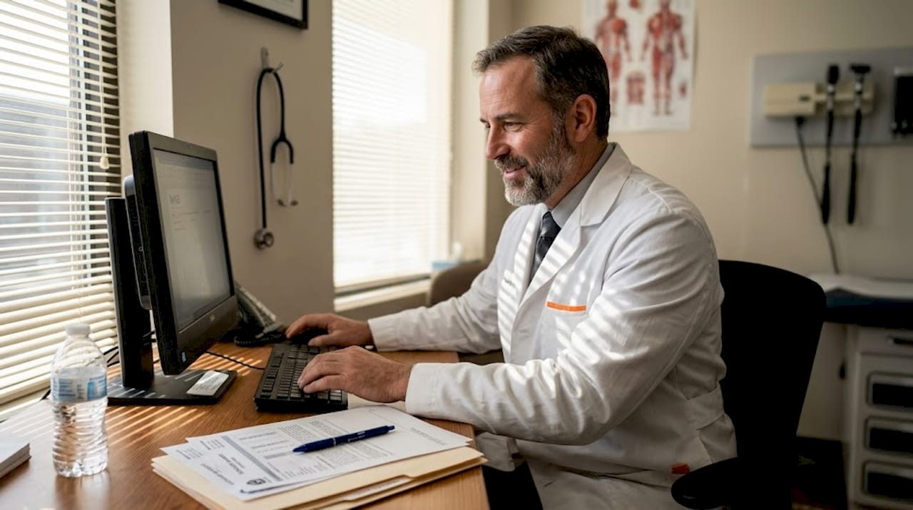Doctor reviewing patient screening records