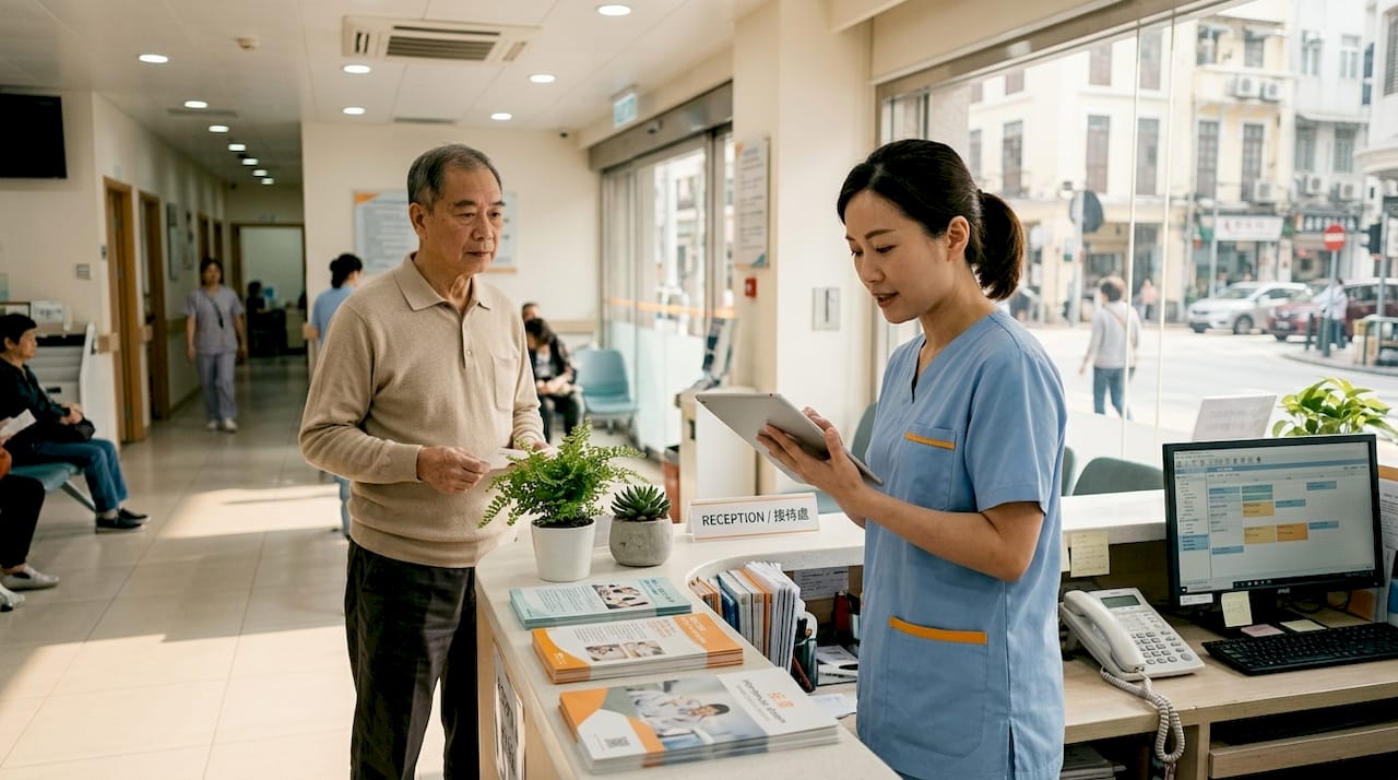 Reception scene at Macau outpatient clinic
