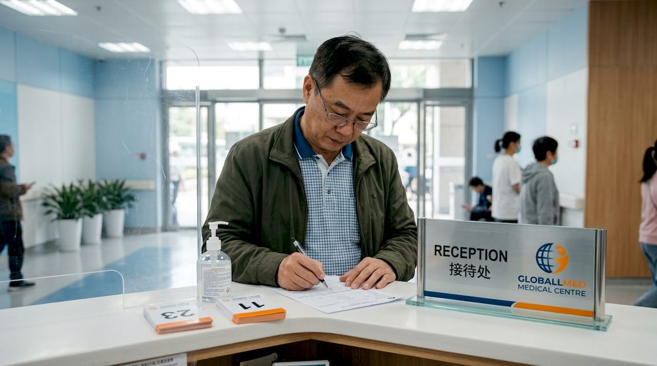 Patient registering at Macau outpatient clinic desk