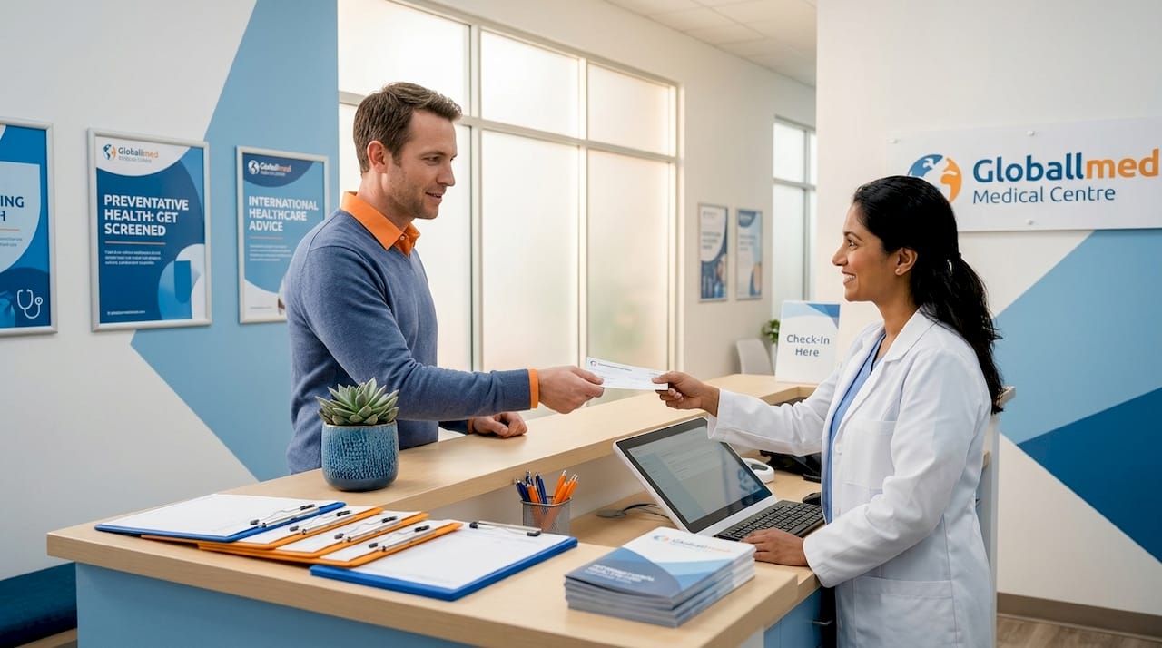 Patient checking in at clinic reception