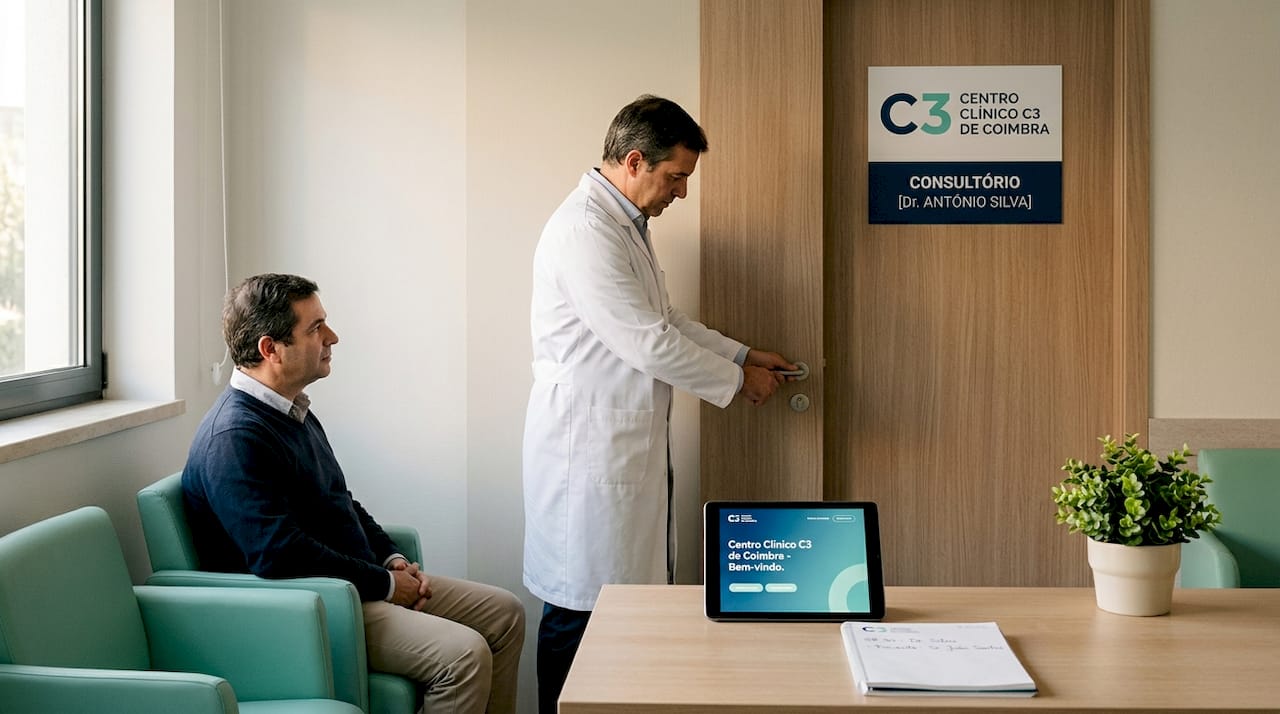 Médico a fechar a porta para garantir a confidencialidade da consulta