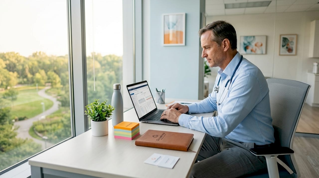 Physician working in medical concierge office