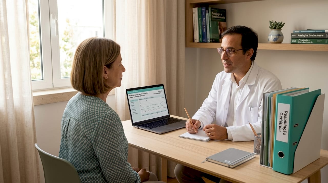 O paciente atento às explicações do médico durante a consulta.