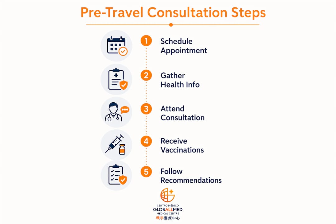 Infographic showing pre-travel consultation steps