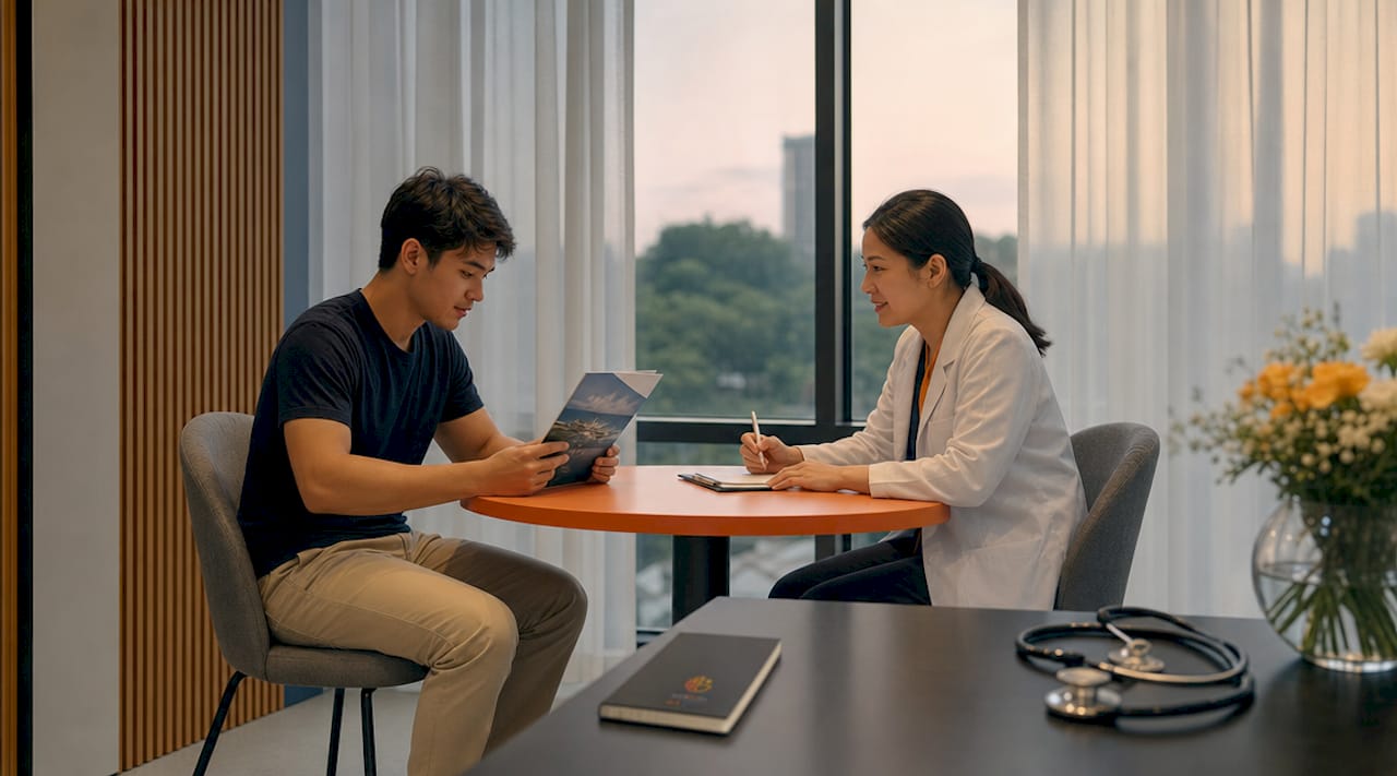 Medical professional consulting patient