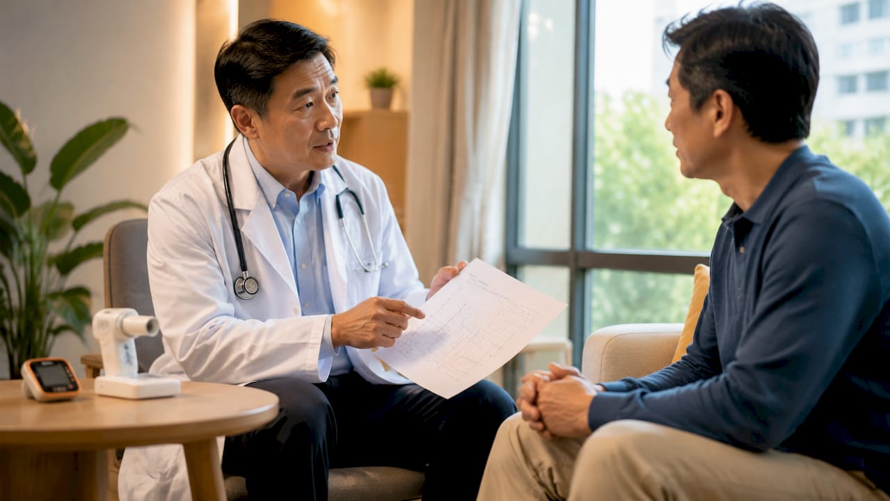 Pulmonologist reviewing lung test with patient