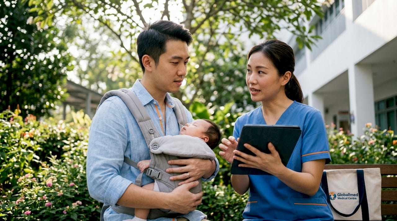 Parent and nurse discussing infant care