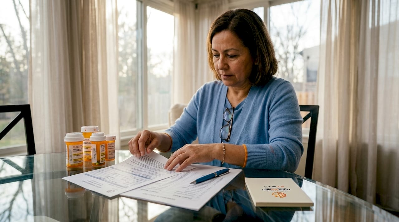 Hands assembling medication documentation file
