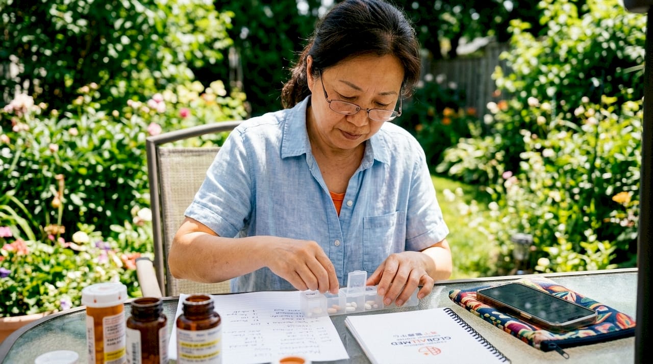 Woman preparing prescription medications for travel