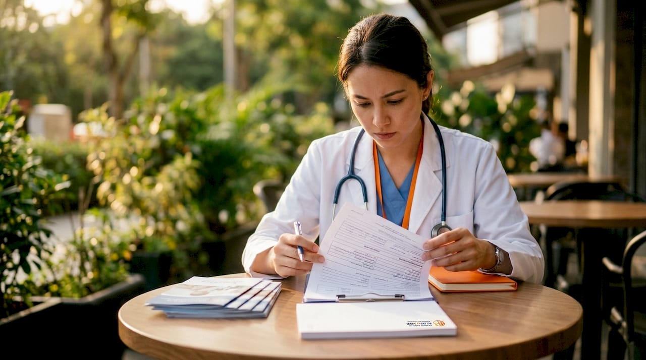 Healthcare professional reviewing patient records in clinic
