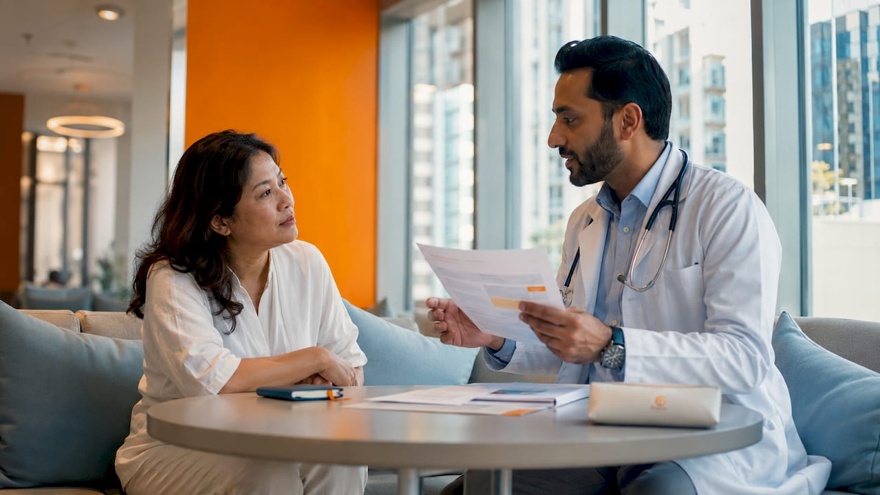 Patient consulting doctor about medical specialists