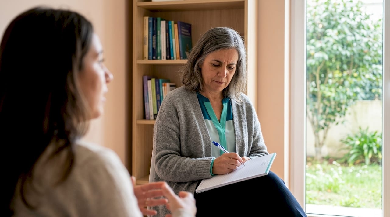 O psicólogo a tomar notas durante a sessão