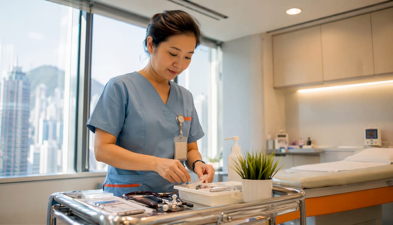 Healthcare nurse preparing outpatient clinic