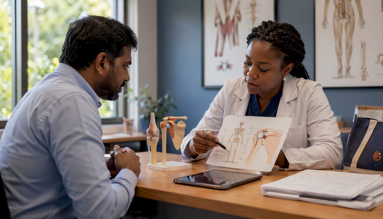 Patient consulting orthopedic specialist