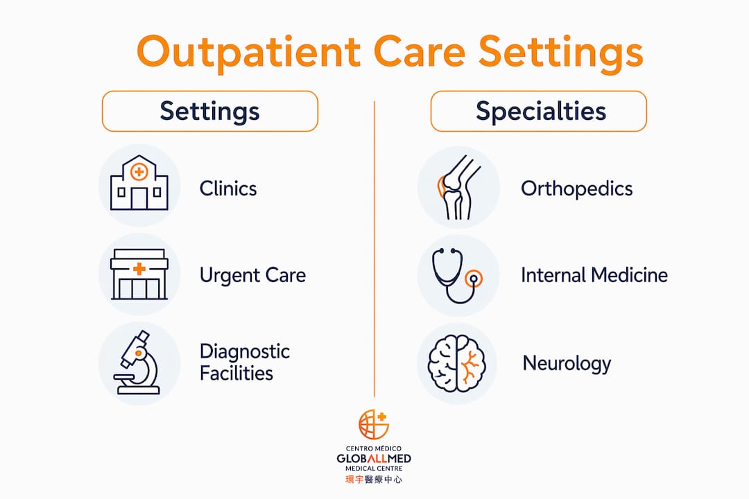 Infographic showing outpatient care settings and specialties