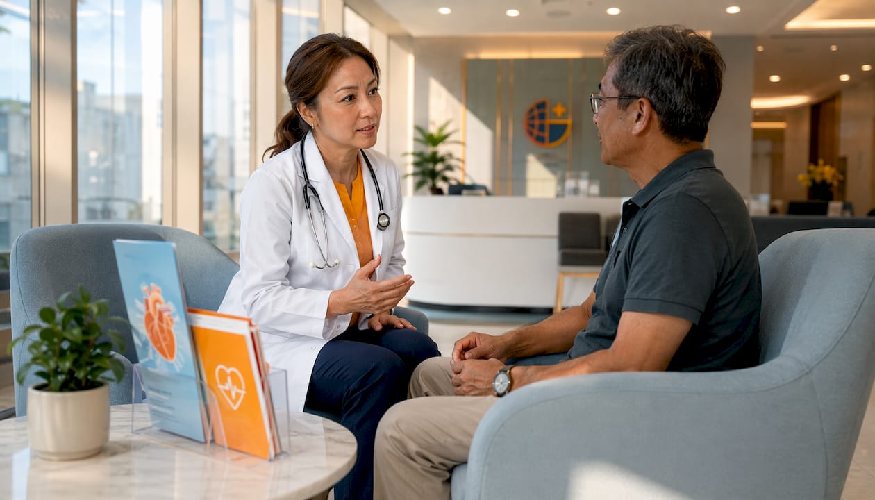Female cardiologist reviewing patient report in office