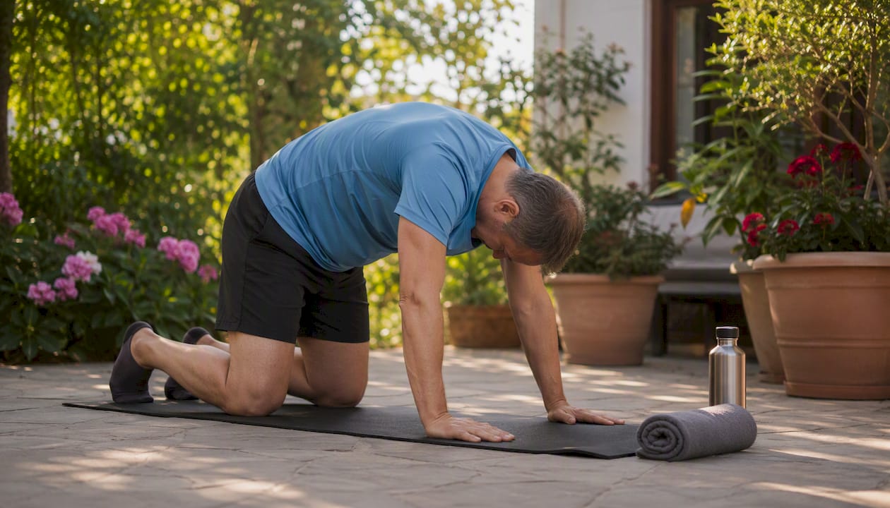 Person doing cat-cow exercise on yoga mat