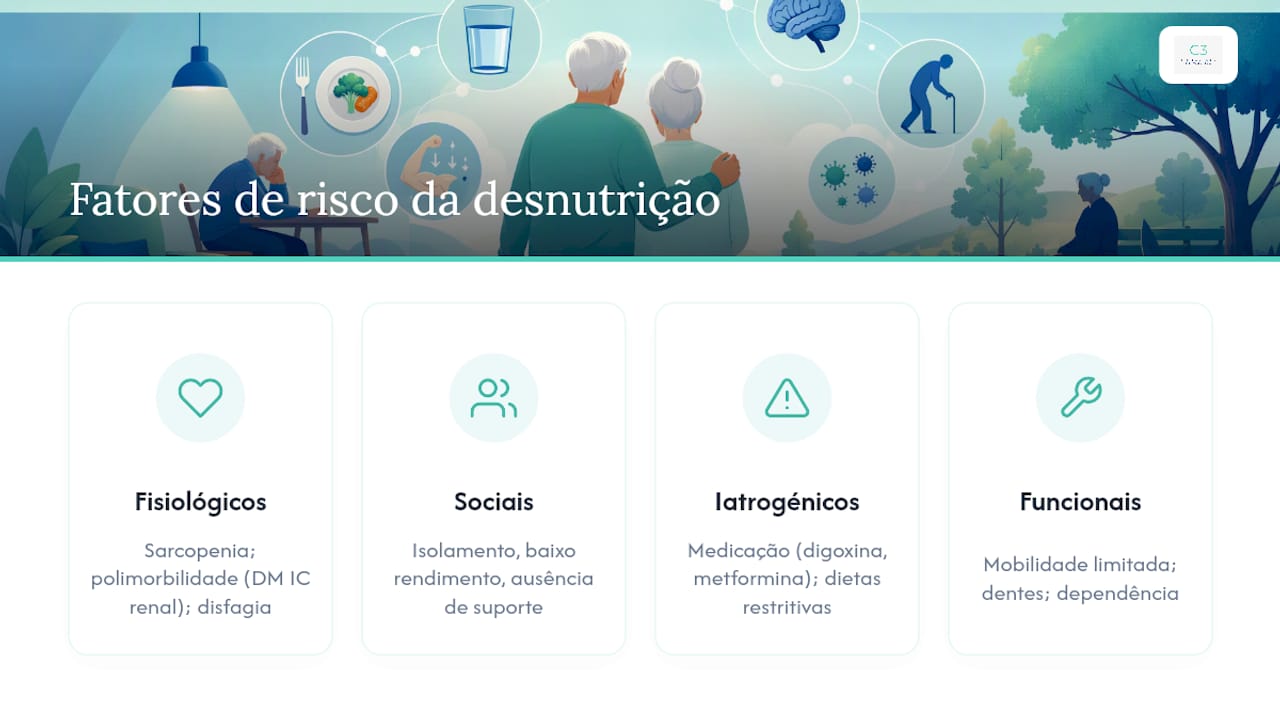 Esquema dos principais fatores de risco associados à desnutrição na população idosa