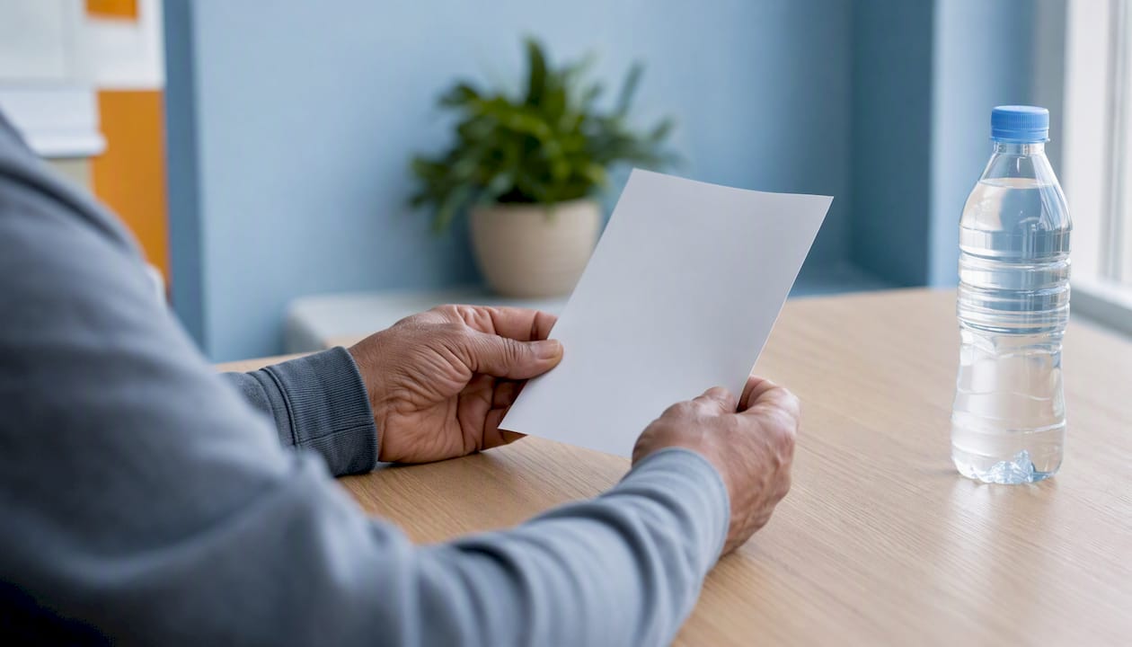 Patient hands holding medication list paper
