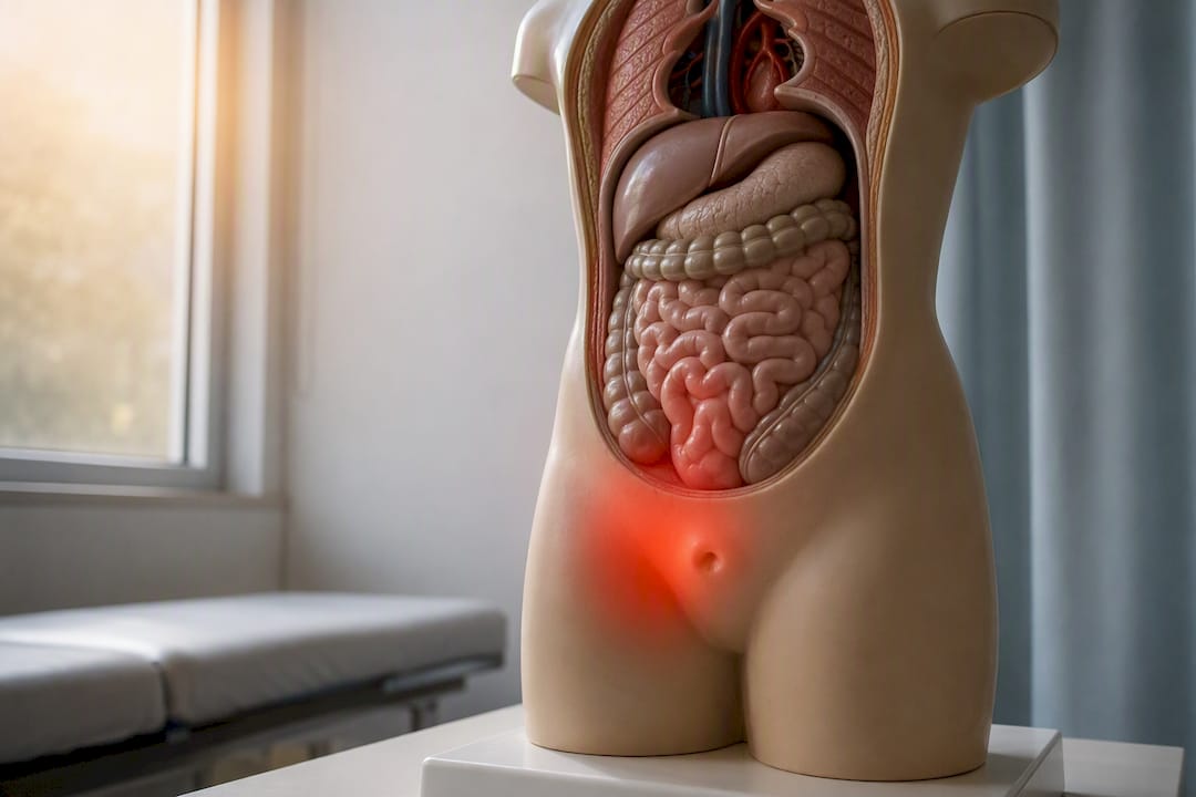 Model torso showing abdomen pain areas