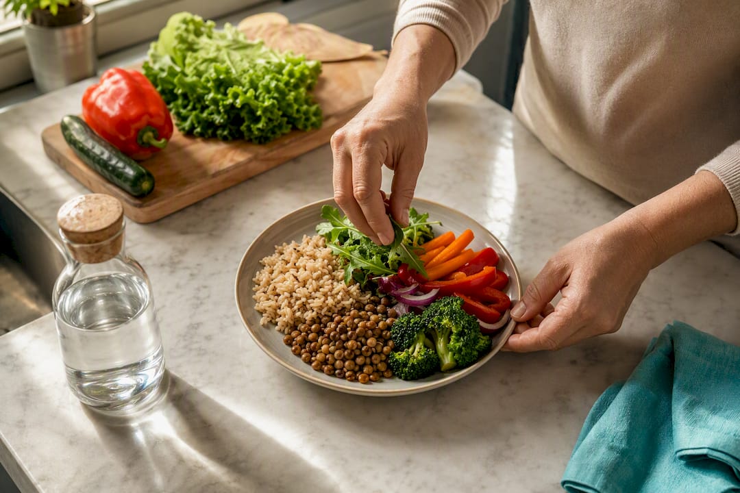 Prato equilibrado com alimentos ricos em fibras