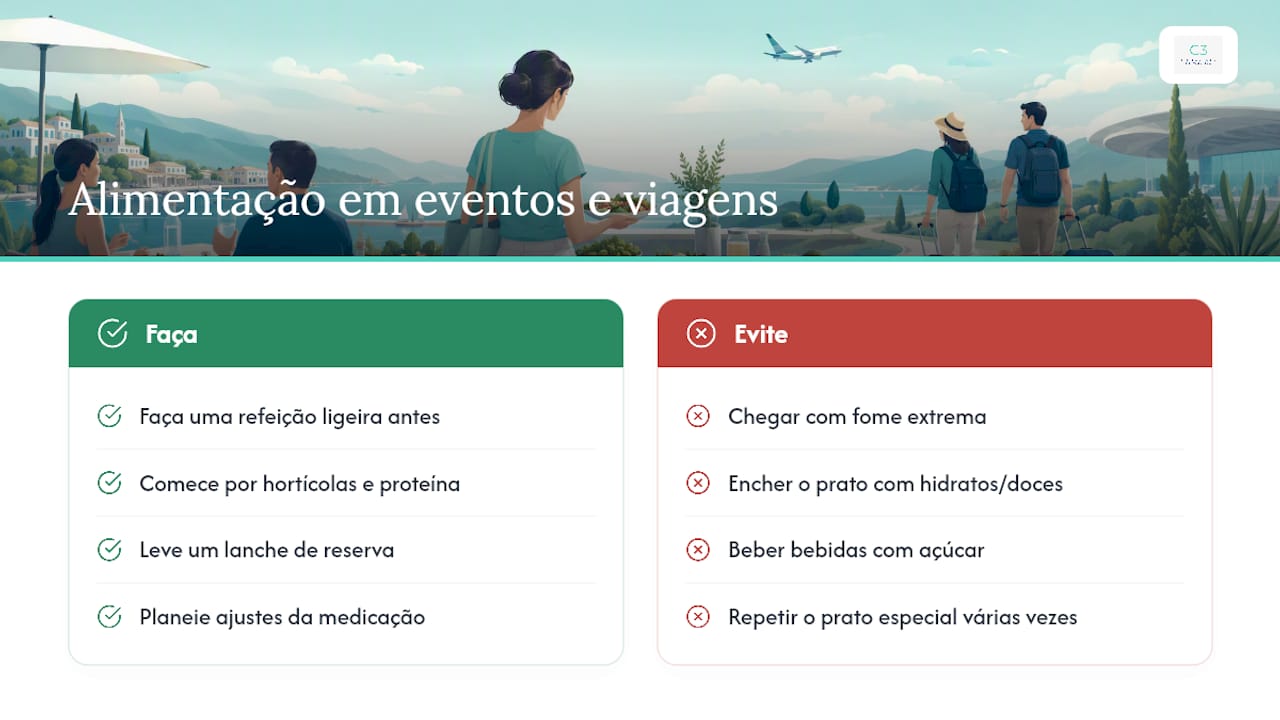 Como gerir a alimentação em festas, viagens e jantares fora? — overview diagram