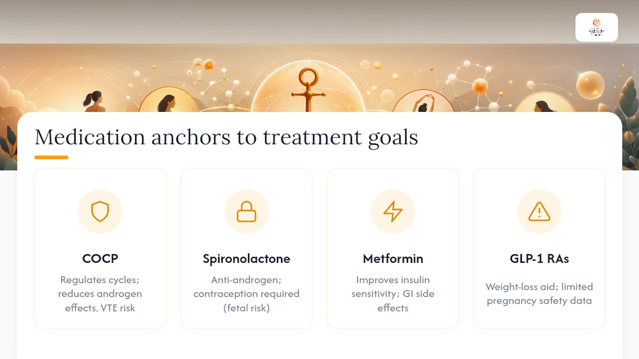 PCOS medication options mapped to treatment goals