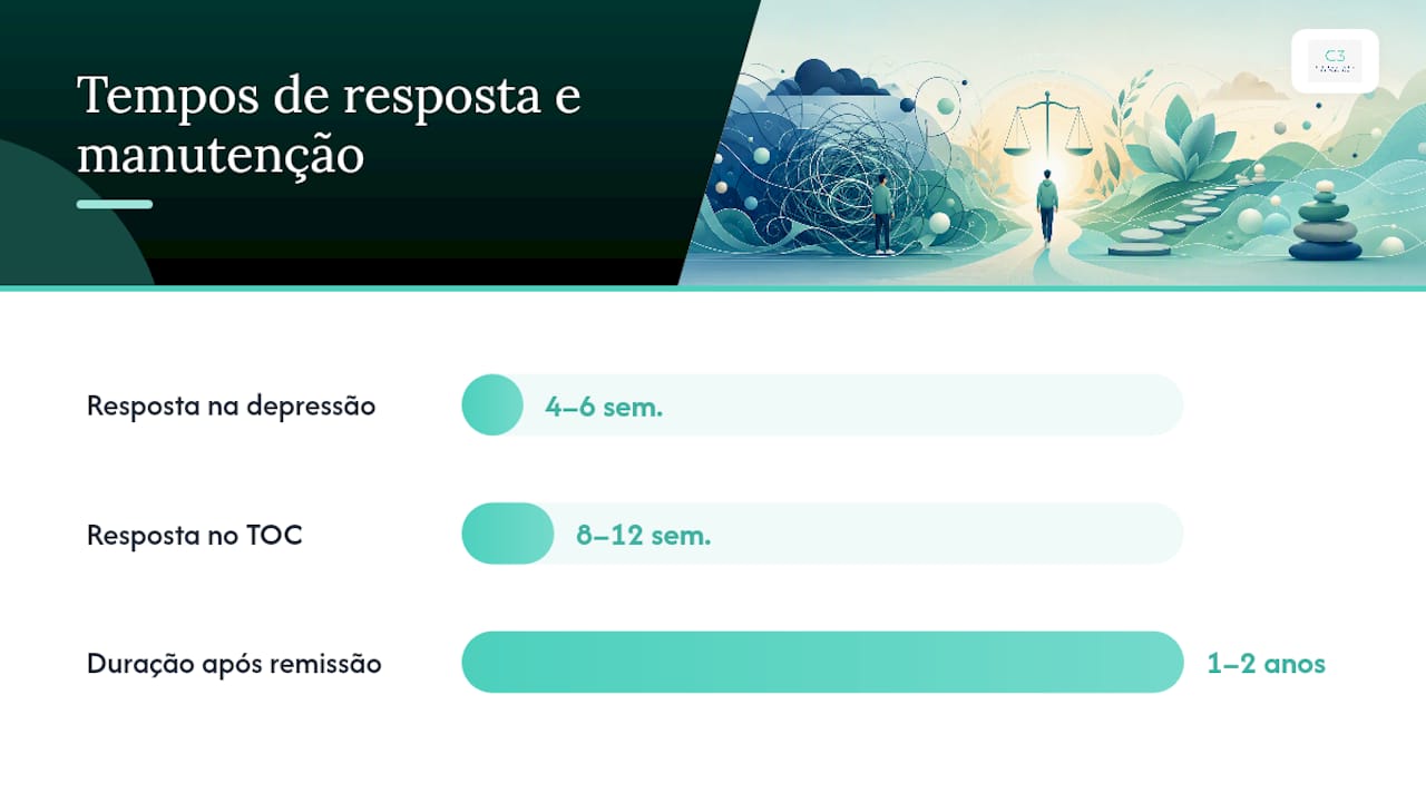 Farmacoterapia da perturbação obsessivo-compulsiva: ISRSs, clomipramina e tempos de resposta — overview diagram
