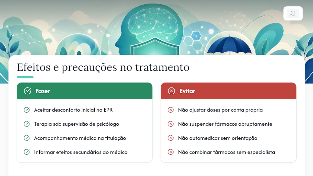 Efeitos secundários e precauções a considerar no tratamento — overview diagram