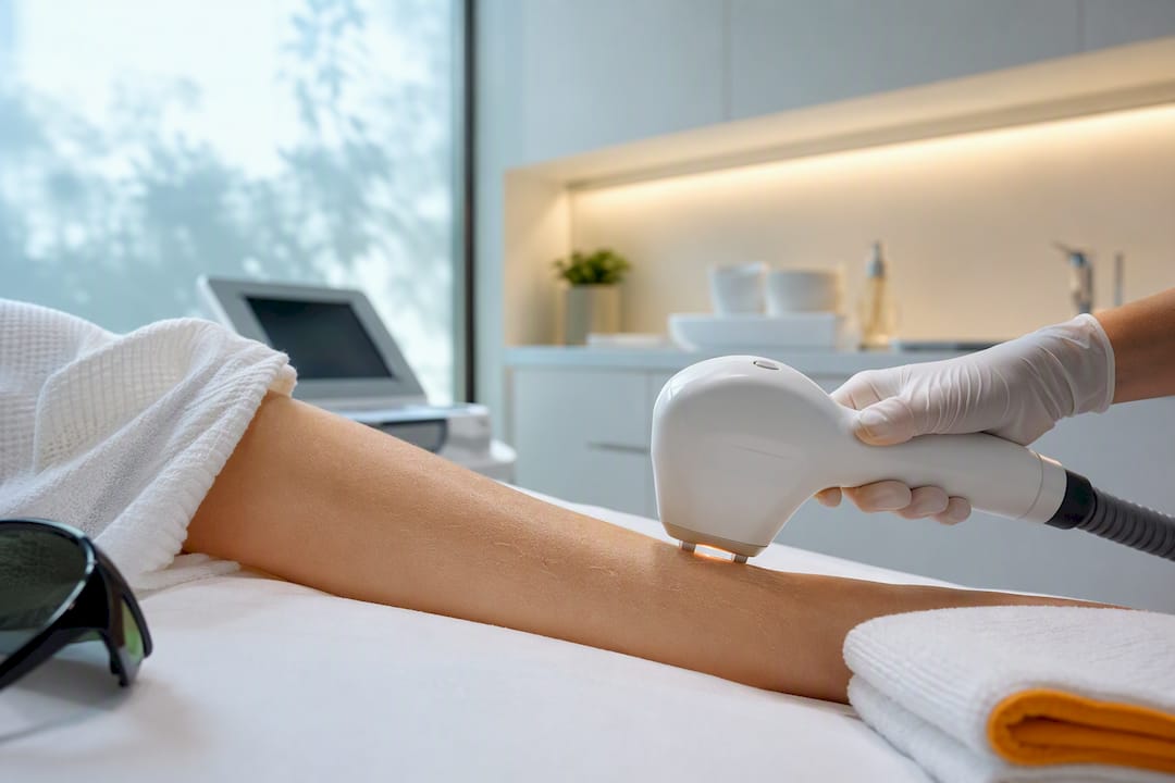 Clinician performing light-based hair reduction