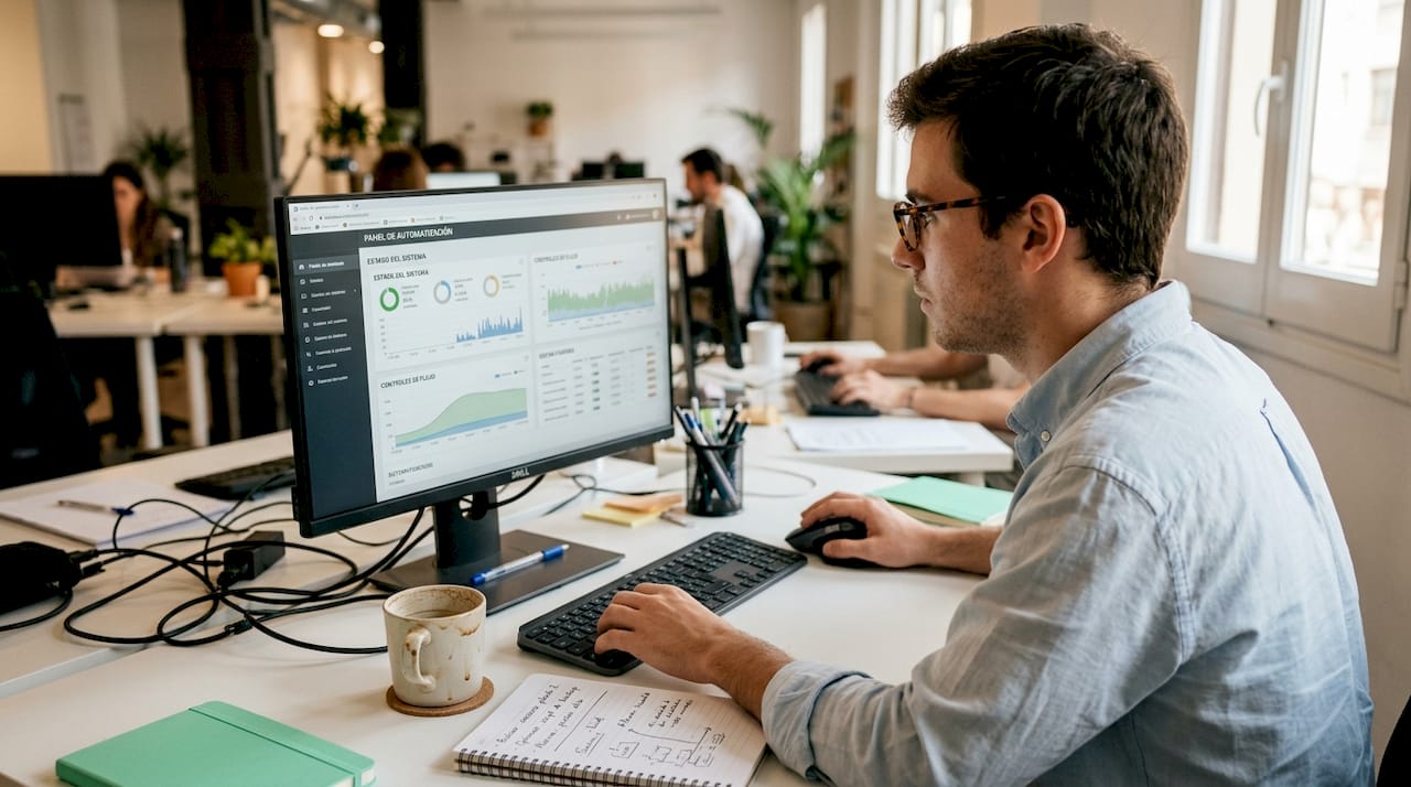 Persona configurando un proceso automatizado en su ordenador