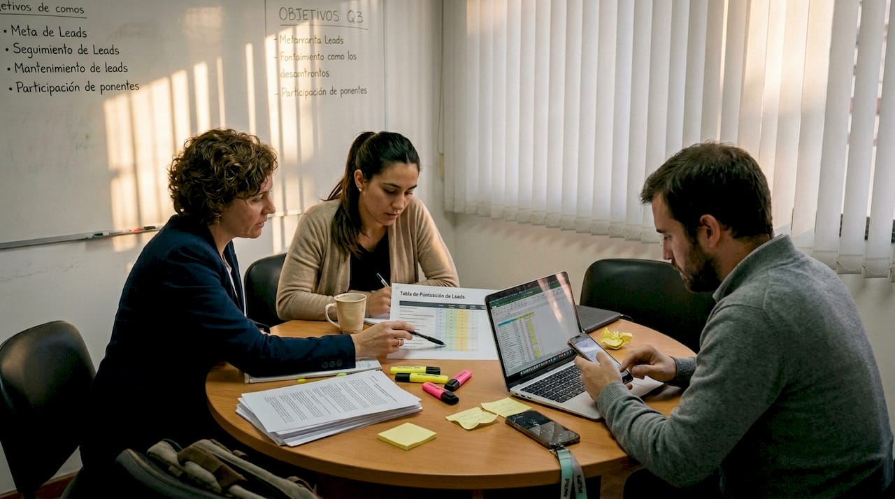 El equipo analiza en conjunto el cuadro de puntuación de prospectos.