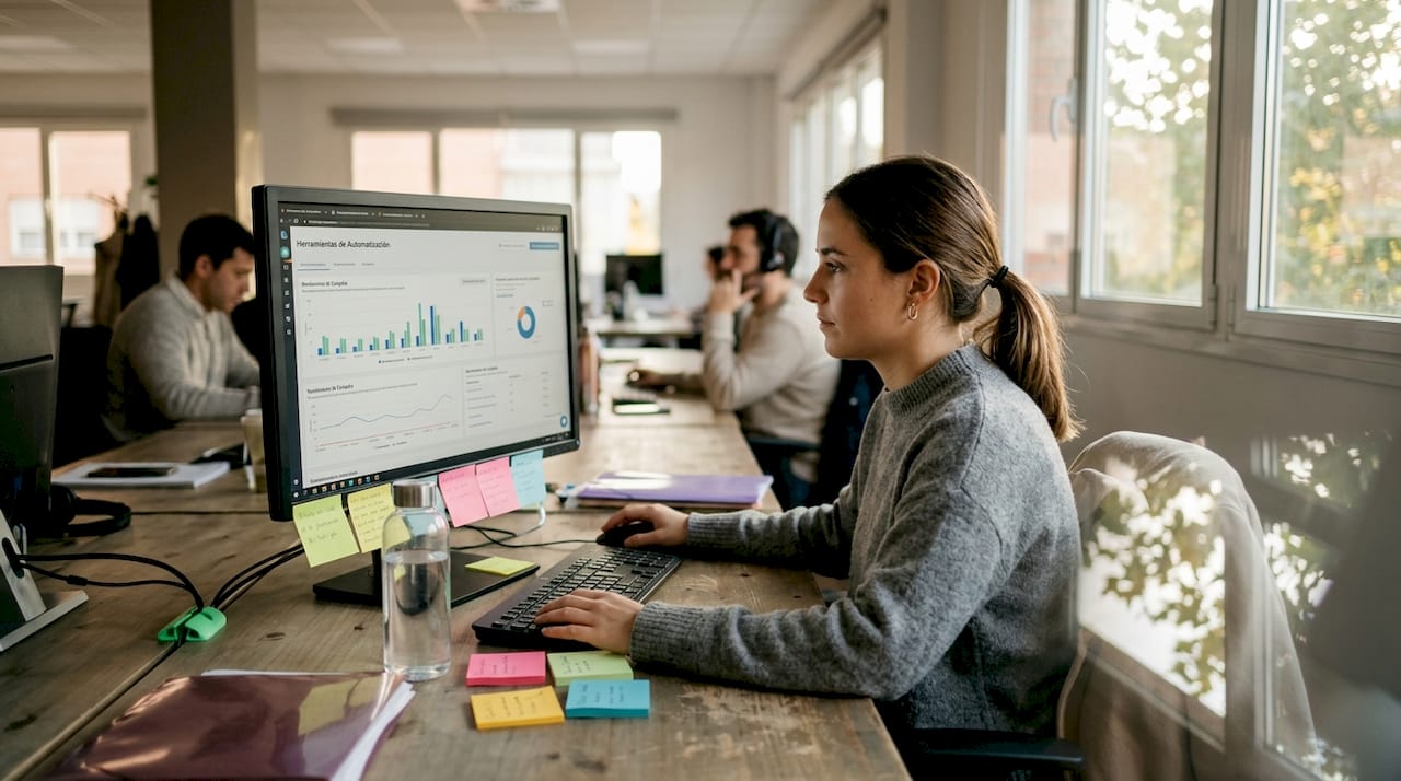 Colaborador analizando el puntaje de leads en un espacio de trabajo compartido