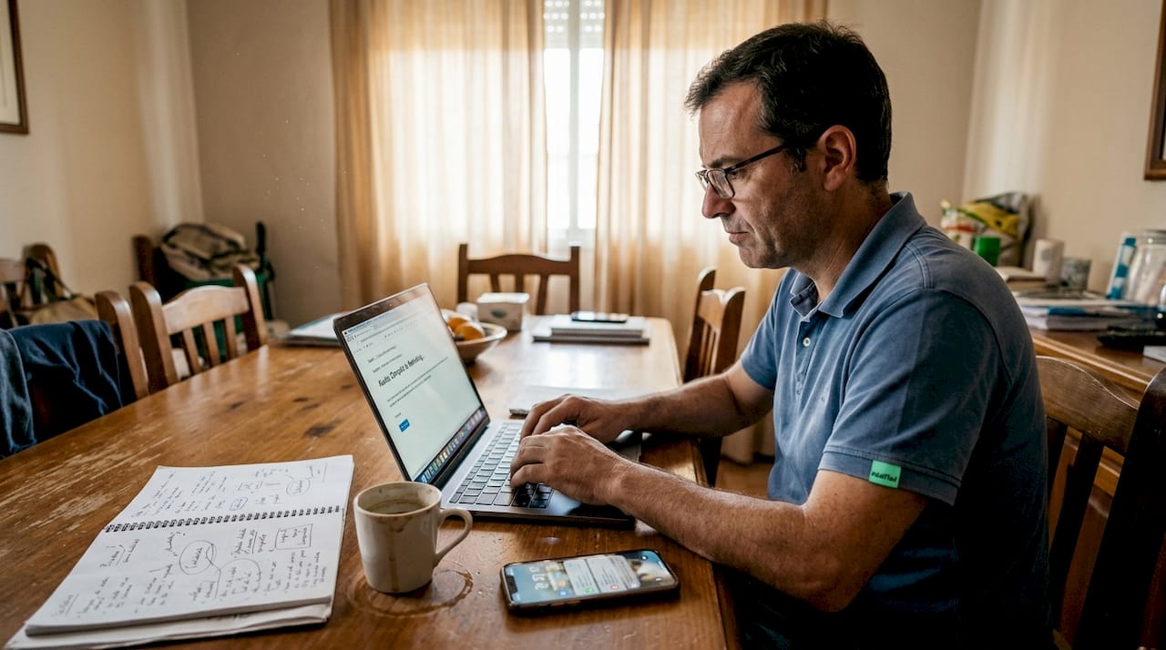 Hombre trabajando desde casa en la creación de una campaña de email marketing