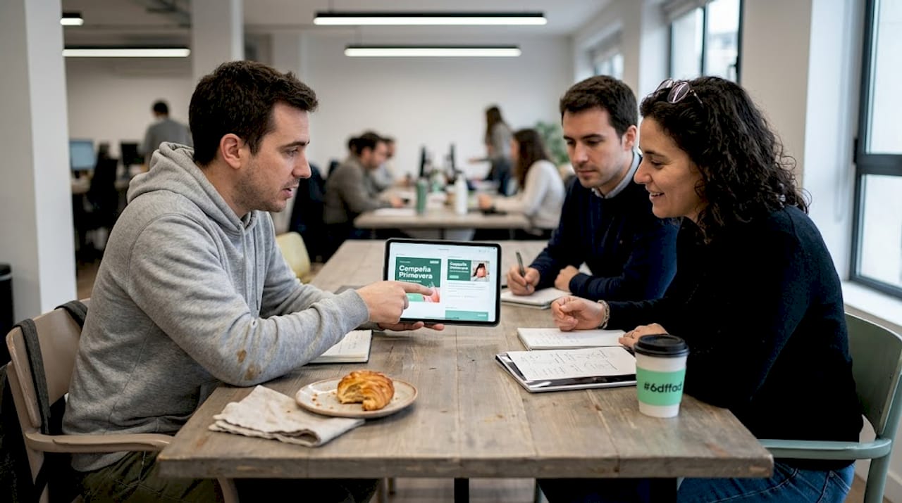 El equipo de marketing trabajando en conjunto para desarrollar campañas de publicidad digital.