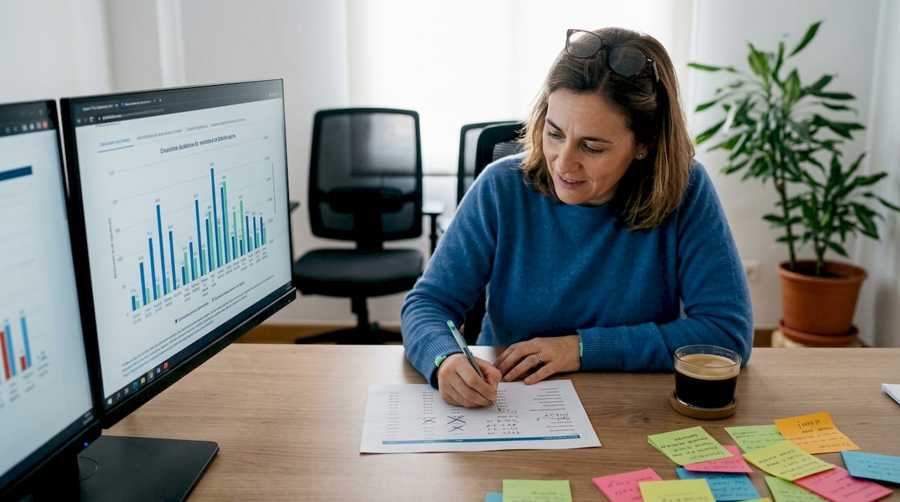 Especialista analizando los indicadores de interacción digital