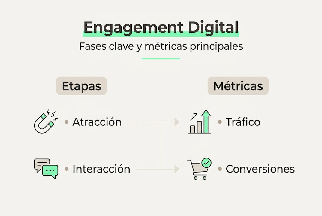 Infografía sobre las etapas y principales indicadores del engagement digital