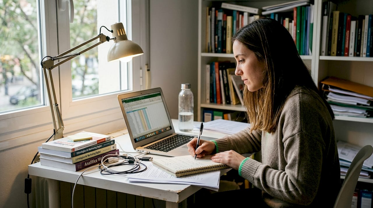 Especialista analizando los resultados de campañas digitales