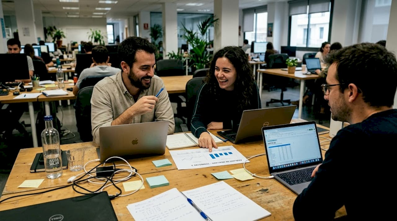 El equipo analiza los gráficos de automatización para empresas.