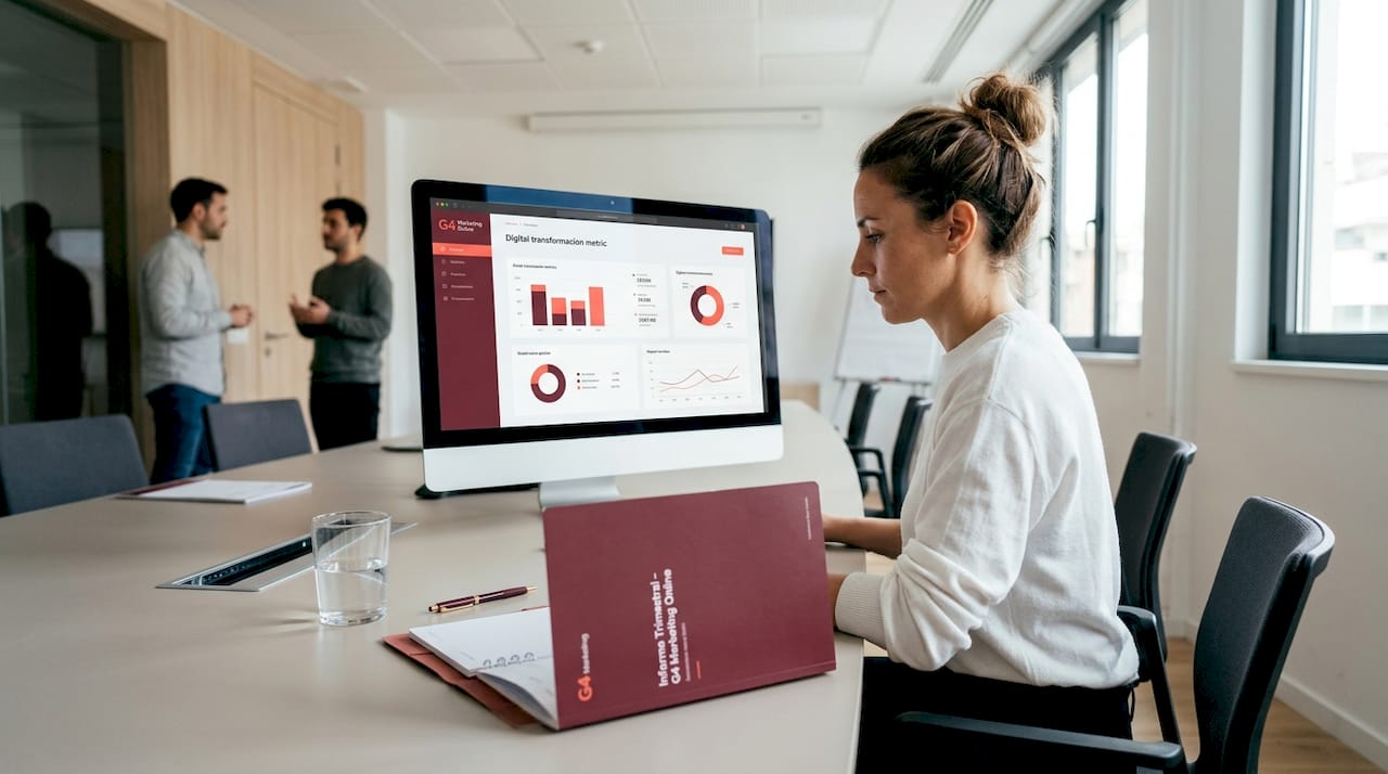 Mujer analizando informes para optimizar una estrategia digital