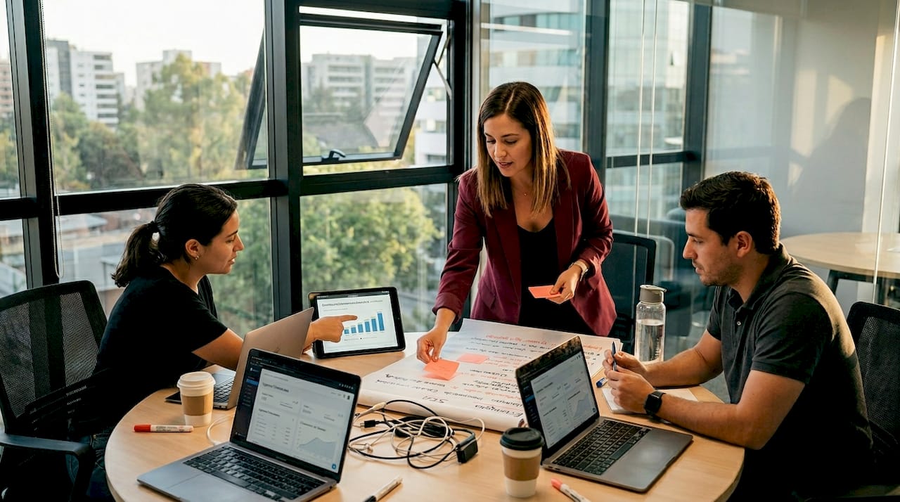 El equipo de trabajo se reúne para definir juntos la estrategia de marketing.